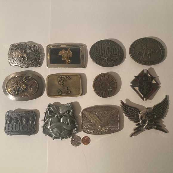 Vintage Lot of 12 Nice Western Style Belt Buckles Buck Horse Pirate Native